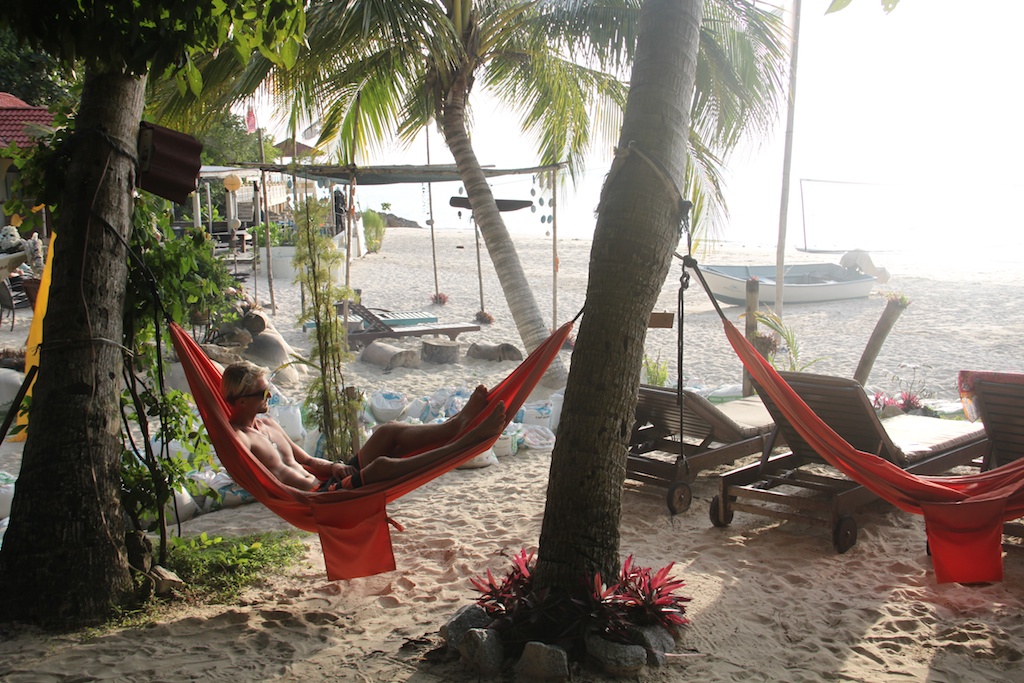 Rasmus Stougaard enjoying life in a hammock at KBC, Kapas Island, Malaysia