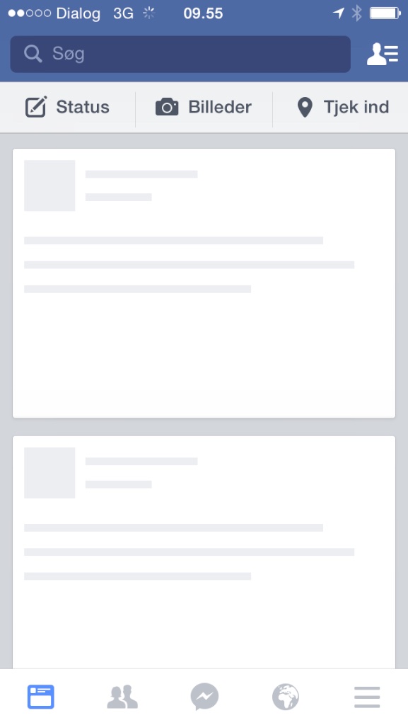 Facebook brugerflade venter på at loade indholdet