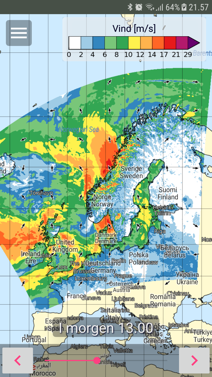 Screenshot vind over nordeuropa